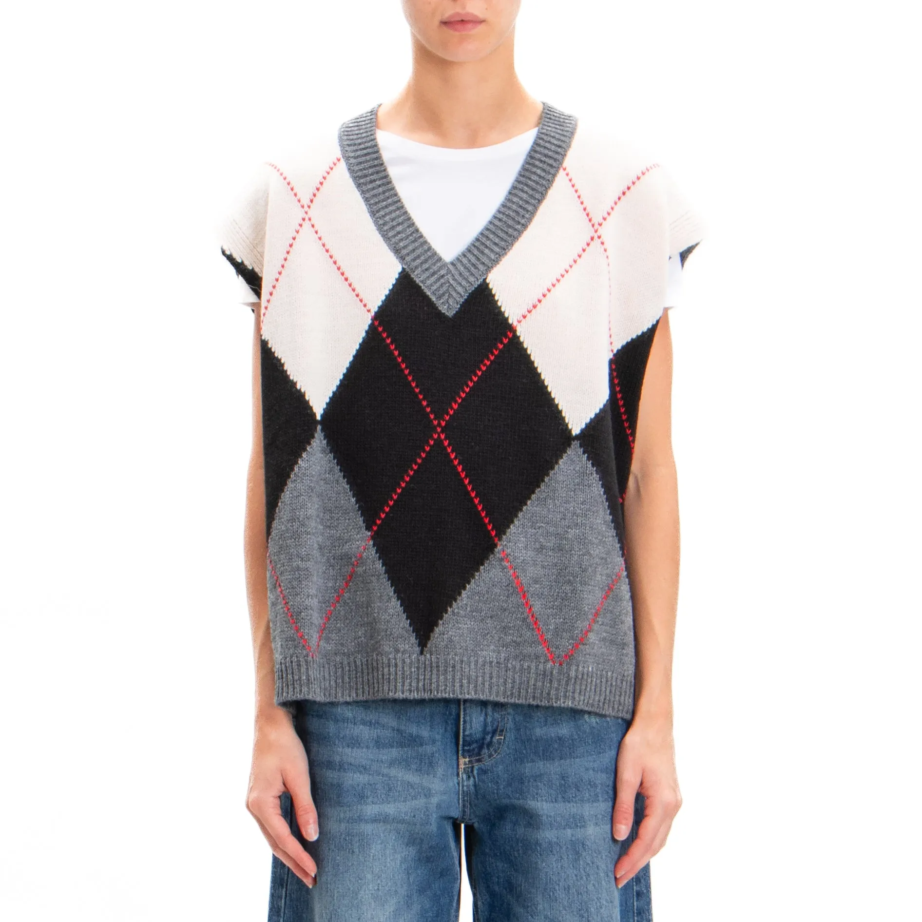 Tensione in-Gilet over misto alpaca rombi - antracite/nero/burro